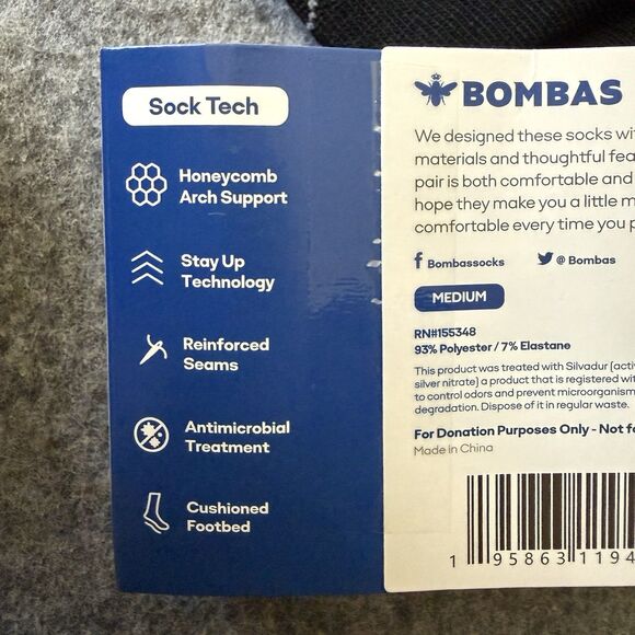 NEW Bombas Black Crew Socks Medium 2 Pairs NWT - Picture 9 of 10